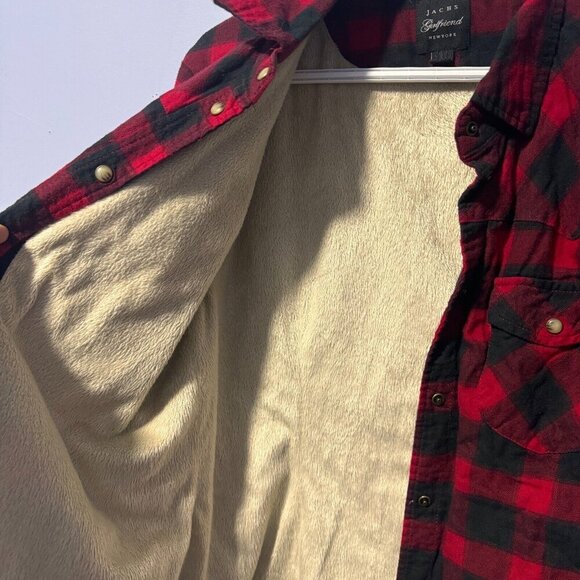 Jach's girlfriend NY red black plaid pearl snap‎ lined sweater jacket medium - Picture 4 of 5
